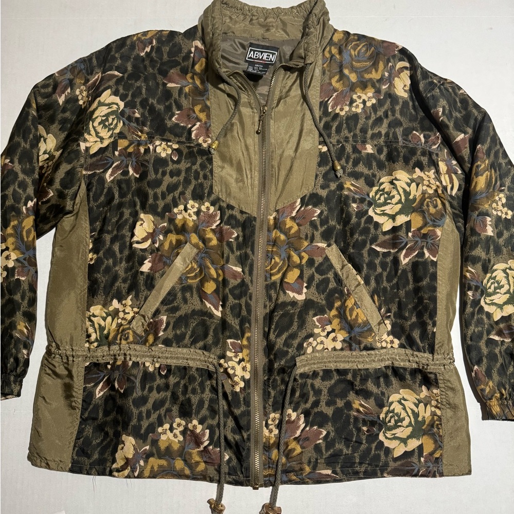 Abvien 100% Silk Thin‎ Lightweight Jacket, Unique Pattern, Full Zip, Large #991